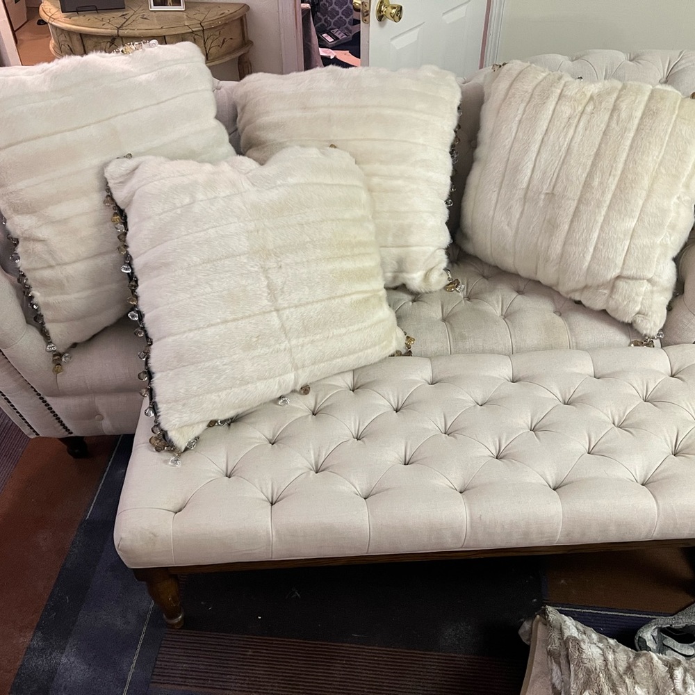 Soft grey and white beaded pillows